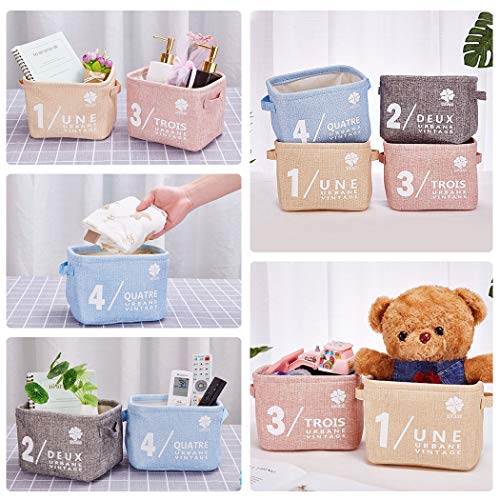 Ailina, Organizer-Set (beige, grau, rosa, blau), Aufbewahrung, klein, Leinen, Stoff, Aufbewahrungskörbe mit 2 Griffen an beiden Seiten, 20,5 x 17 x 15 cm – 4er-Set Plain colors