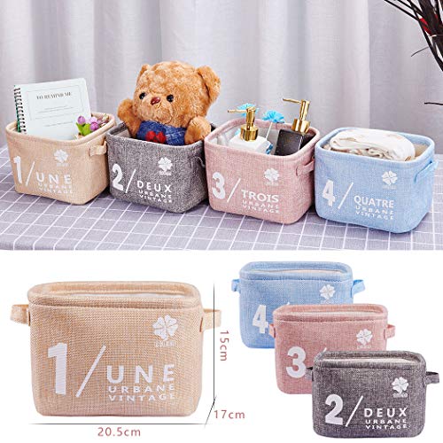 Ailina, Organizer-Set (beige, grau, rosa, blau), Aufbewahrung, klein, Leinen, Stoff, Aufbewahrungskörbe mit 2 Griffen an beiden Seiten, 20,5 x 17 x 15 cm – 4er-Set Plain colors