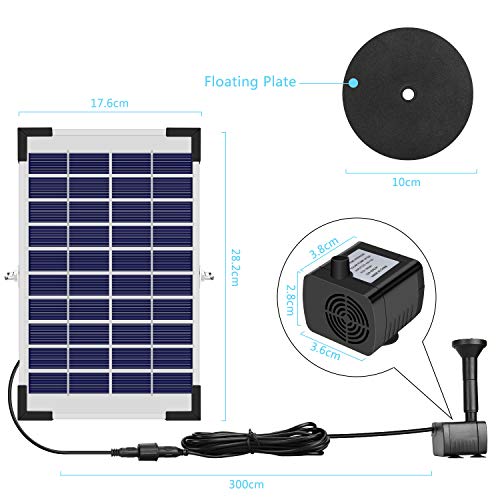 AIMTOP Solar Fuente Bomba, 5W Fuente de Jardín Solar Bomba de Agua Solar, Fuente Flotante Solar on 5 Boquillas y Soporte, Bomba Solar para Estanque, Jardin, Baño de Aves, Fish Tank