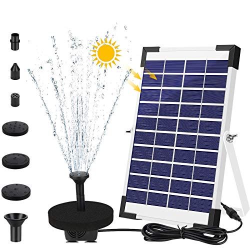 AIMTOP Solar Fuente Bomba, 5W Fuente de Jardín Solar Bomba de Agua Solar, Fuente Flotante Solar on 5 Boquillas y Soporte, Bomba Solar para Estanque, Jardin, Baño de Aves, Fish Tank