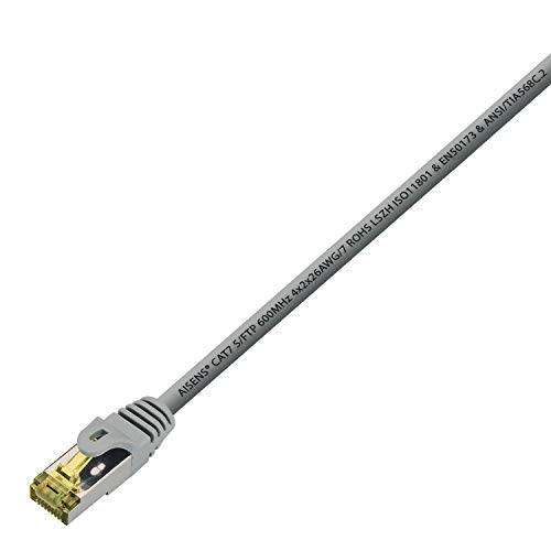 AISENS - A146-0337 Cable de Red latiguillo RJ45 LSZH Cat.7 600 MHz s/FTP pimf awg26, Gris, 5.0m