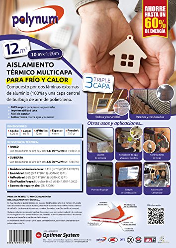 Aislamiento térmico multicapa para frío y calor - 12m2 - para techos, paredes, contadores de agua, cajones de persiana, automoción y puertas de garaje