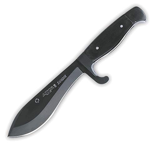 Aitor Cuchillo Zapador Negro con Hoja de Acero INOX X42 de 14,5 cm y empuñadura de micarta Negra para Caza, Pesca, Supervivencia y bushcraft + Portabotellas Regalo