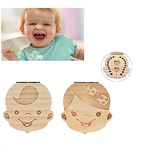 AIUIN 1X Madera de Caja Almacenamiento de Dientes Leches Caja de Recién Nacidos Recuerdo para Little Nephew Versión Regalos Español（Contiene pinzas pequeñas） (Niña)