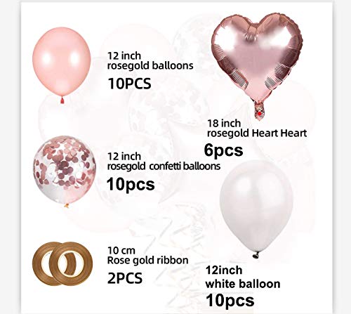 AivaToba 36 piezas Globo de Confeti de oro rosa, helio globos con Globo de Confeti,Globos blancos, Globo de amor de papel de aluminio,Globos de Fiesta de látex para Decoraciones de cumpleaños