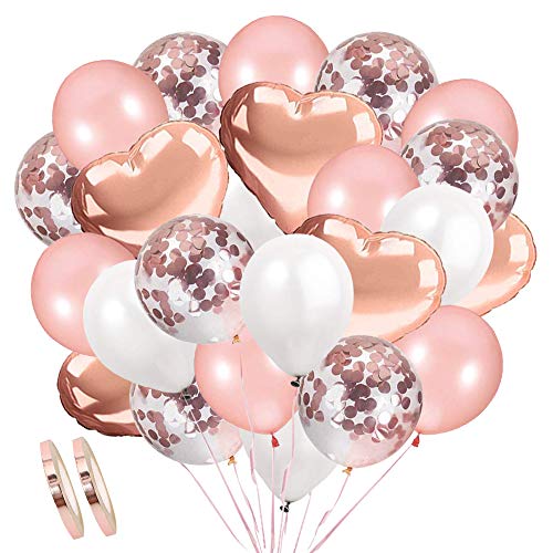 AivaToba 36 piezas Globo de Confeti de oro rosa, helio globos con Globo de Confeti,Globos blancos, Globo de amor de papel de aluminio,Globos de Fiesta de látex para Decoraciones de cumpleaños