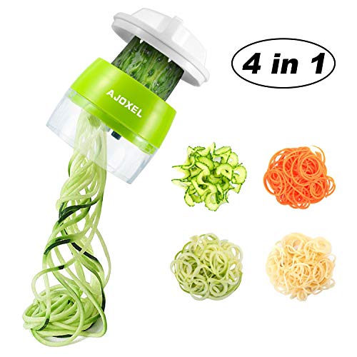 AJOXEL Cortador de Verduras Espiral, 4 IN 1 Espaguetis Vegetales Espiralizador Vegetal Slicer Verdura Rallador de Verduras Mandolina de Cocina para Espaguetis de Calabacín, Zanahorias, Pepinos