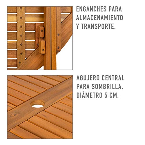 Aktive 61029 - Mesa redonda plegable madera de acacia Garden 100 x 74 cm