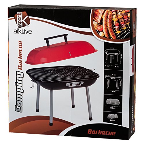 Aktive - Barbacoa de 4 patas con tapa, 36 x 36 x 35 cm (52735)