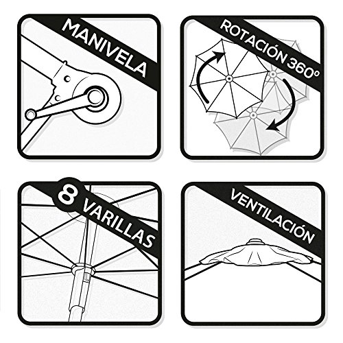 AKTIVE Garden 53892 Parasol excéntrico Banana, 300 x 300 cm, verde mástil acero