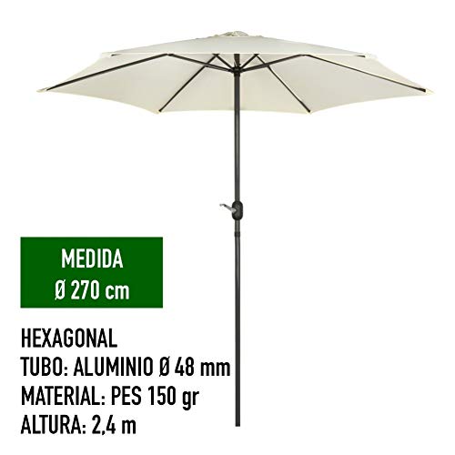 AKTIVE Garden 53987 Parasol hexagonal, diámetro 270 cm, crema