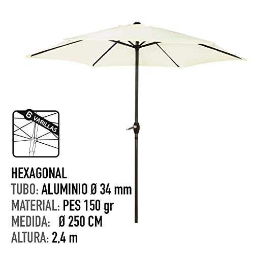 Aktive - Parasol hexagonal Garden diámetro 2,5 m - Mástil de aluminio 34 mm - Color vainilla (ColorBaby 53866)