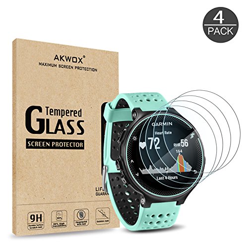 AKWOX [4 Unidades] Protector de Pantalla para Garmin Forerunner 235 225 620 220 [9H Dureza] Cristal Vidrio Templado para Garmin Forerunner 235 225 620 220 Cristal Templado