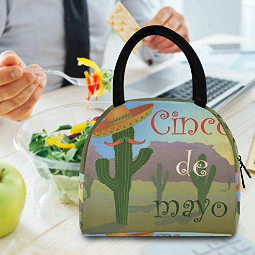 Alarge, bolsa de almuerzo aislada, vintage, abstracta, tropical, cactus para mujeres, hombres, a prueba de fugas, reutilizable, bolsa de almuerzo para viajes, trabajo, picnic