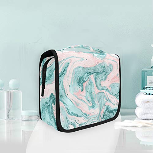 ALARGE - Bolsa de aseo para colgar, diseño abstracto y colorido de la galaxia de mármol, bolsa grande de viaje portátil para cosméticos de viaje organizador de maquillaje para mujeres y hombres