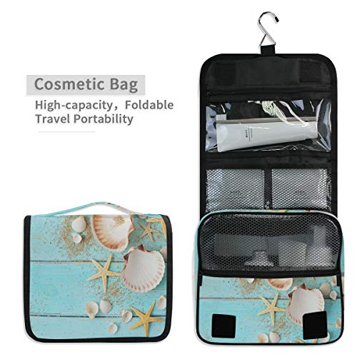 ALARGE - Bolsa de aseo para colgar en verano, playa, playa, playa, playa, playa, playa, marisco, bolsa grande y portátil, bolsa de cosméticos de viaje, organizador de maquillaje para mujeres y hombres