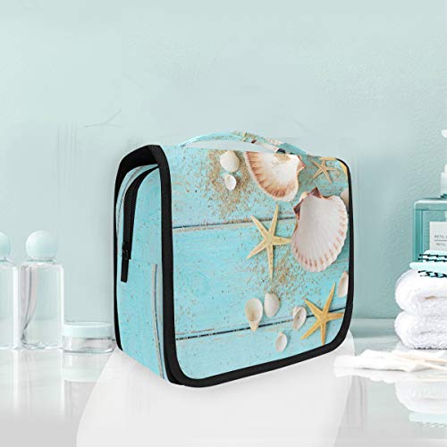 ALARGE - Bolsa de aseo para colgar en verano, playa, playa, playa, playa, playa, playa, marisco, bolsa grande y portátil, bolsa de cosméticos de viaje, organizador de maquillaje para mujeres y hombres