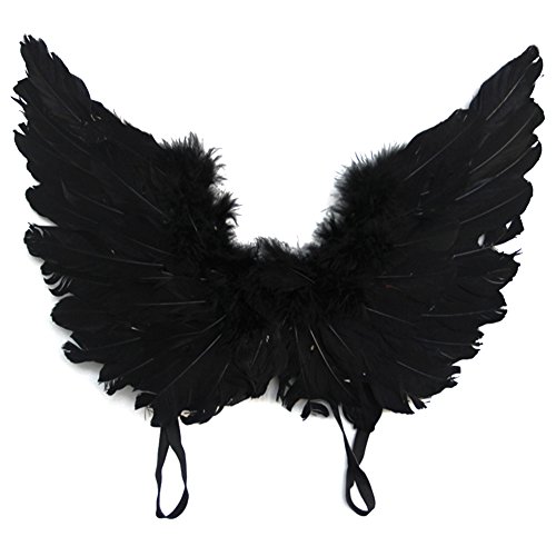 Alas de ángel para disfraz de Halloween, elegante, hechas con plumas, para niños y adultos, decoraciones navideñas, negro, niño