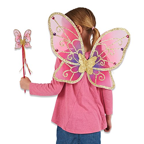 Alas de mariposa y varita mágica doradas, moradas y rosa de Lucy Locket para disfraz infantil de hada (3-10 años)