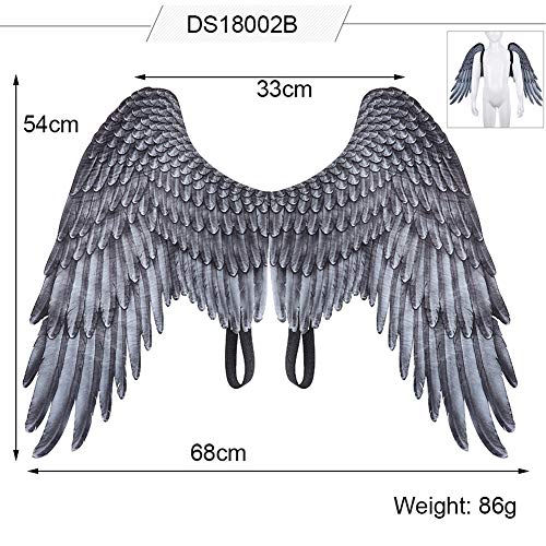 Alas de plumas de ángel negro de Halloween, accesorios de rendimiento para carnavales, disfraces de cosplay alas de fiesta para adultos y niños