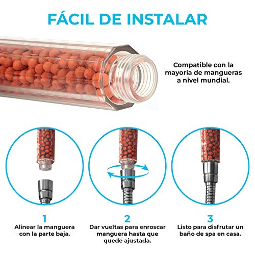 Alcachofa de Ducha Iónica | Cabezal de Ducha alta presión y bajo consumo de agua | Doble filtración con piedra mineral infrarroja e ion negativo | 3 Modos de pulverización, entre ellos Efecto Lluvia