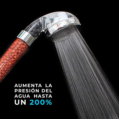 Alcachofa de Ducha Iónica | Cabezal de Ducha alta presión y bajo consumo de agua | Doble filtración con piedra mineral infrarroja e ion negativo | 3 Modos de pulverización, entre ellos Efecto Lluvia