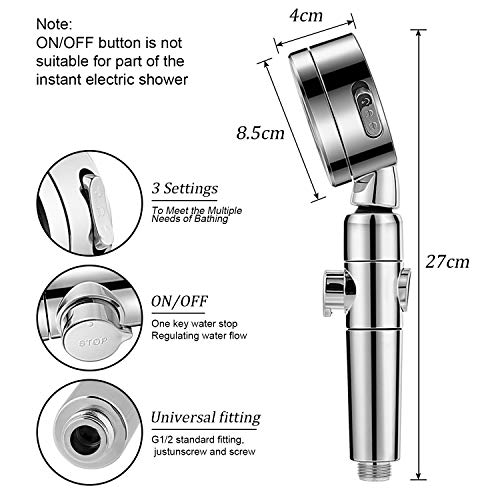Alcachofa Ducha con Manguera, Zorara Cabezal de Ducha con 1.5m Manguera y Soporte, Telefono Ducha con Botón de Parada, Alcachofa de Ducha Alta Presion, Ducha de Mano 3 Modos Ahorro de Agua para Spa
