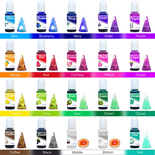 Alcohol Ink Set - 24 Colores Tinta Alcohol para Pintura de Resina Epoxi, Fabricación de Placas Petri Resina - 18 Colores y 6 Tintes de Alcohol Blanco para Arte de Resina, Vasos, Pintura - 24 x 10 ml