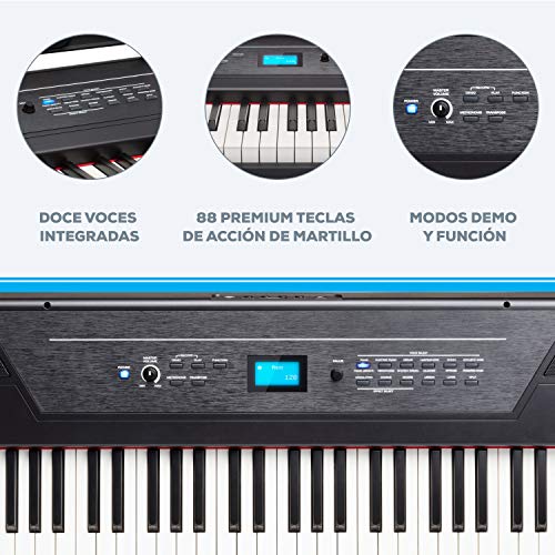 Alesis Recital Pro - Piano Eléctrico Digital con Teclado de 88 Teclas de Acción Martillo, 12 Premium Voces y Altavoces incorporados