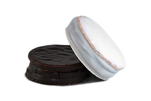 Alfajores Donca - Caja de 18 alfajores rellenos de Dulce de Leche. Surtido mixto con cobertura de Chocolate Negro y Blanco.