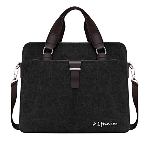 Alfheim - Maletín para Hombres, Bolso Bandolera, Bolsa de Lona Impermeable Vogue, Bolso de Mano con Correa de Hombro Desmontable, Apto para Negocios y Estudiantes (Negro)