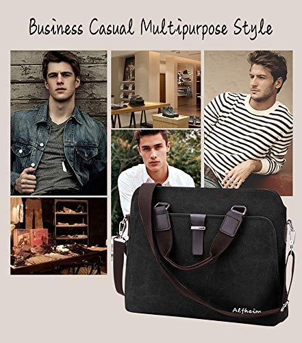 Alfheim - Maletín para Hombres, Bolso Bandolera, Bolsa de Lona Impermeable Vogue, Bolso de Mano con Correa de Hombro Desmontable, Apto para Negocios y Estudiantes (Negro)