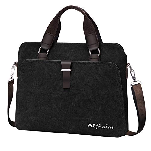 Alfheim - Maletín para Hombres, Bolso Bandolera, Bolsa de Lona Impermeable Vogue, Bolso de Mano con Correa de Hombro Desmontable, Apto para Negocios y Estudiantes (Negro)