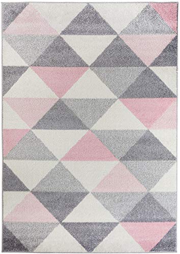 Alfombra Smoothie Pink 4 tamaños para el Dormitorio o Sala de Estar, Rosa, Gris, cremoso, triángulo (140 x 200 cm)