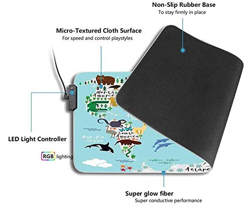 Alfombrilla de ratón extendida, Mapa del mundo educativo Camello de África, Alfombrilla de ratón extendida de gran tamaño con LED brillante, Alfombrilla de teclado de computadora