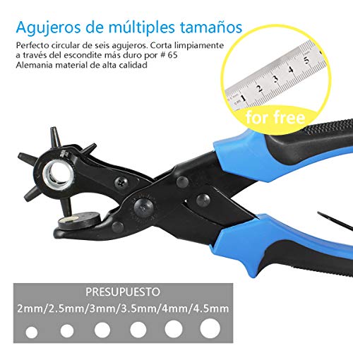 Alicate Sacabocados para Cinturones y Cuero, [Juego Completo] Diyife Agujero Perforadora Punzón de Cinturón, Herramienta de Alicate para Trabajo Pesado Múltiple Tamaño para Tarjeta, Goma, (Azul)