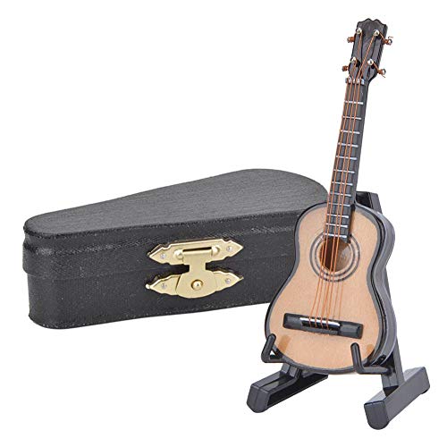 Alinory Hermosa Guitarra en Miniatura, Modelo de Guitarra, Mesa de Sala de música casera simulada para estantería(Wood Color 8cm)