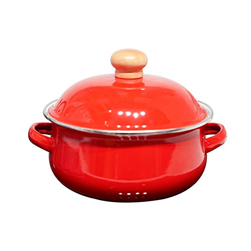 ALIPC Mini Sopa De Porcelana De Esmalte Sartenes,Hogar Portátil Binaural Cacerola,Espesar Durable No Duradero-Palo Horno Holandés,Hierro Esmaltado Cazuela/Puchero Rojo 1.5l