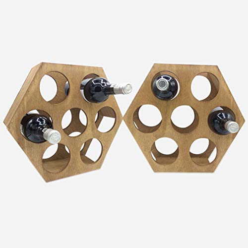 ALLPER Botellero de Vino, Soporte para Botellas, Madera Resistente. Estantería para Bebidas. Medidas: 34,5 x 34,5 x 11,5 cm. Marrón. Capacidad para 7 Botellas. 7 Agujeros. Forma Redondeada HEXÁGONAL.