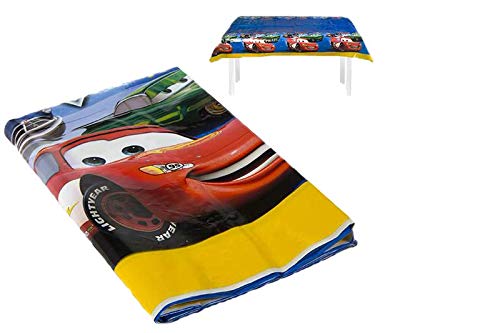 ALMACENESADAN 1074 Pack Fiesta y cumpleaños Disney Cars, Compuesto por 1 Mantel de plástico Fiesta 120x180, 16 servilletas, 12 Platos y 12 Vasos (41 Piezas).