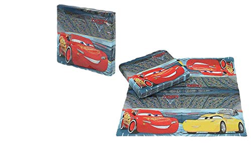 ALMACENESADAN 1074 Pack Fiesta y cumpleaños Disney Cars, Compuesto por 1 Mantel de plástico Fiesta 120x180, 16 servilletas, 12 Platos y 12 Vasos (41 Piezas).