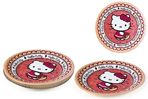 ALMACENESDAN, 0447, Pack Desechables Fiestas y cumpleaños Hello Kitty, 16 Platos 19,5 cm, 20 Vasos 200 ML, Pack 20 servilletas Hello Kitty