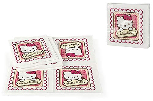 ALMACENESDAN, 0447, Pack Desechables Fiestas y cumpleaños Hello Kitty, 16 Platos 19,5 cm, 20 Vasos 200 ML, Pack 20 servilletas Hello Kitty