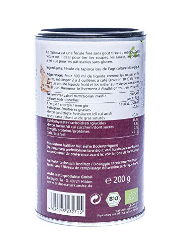 Almidon De Tapioca Sin Gluten Orgánico Pure Almidón 200g Arche | Almidón De Yuca Sin Gluten Orgánico - Almidón De Mandioca Sin Gluten Bio