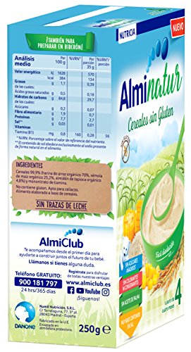 Alminatur Papilla de cereales sin Gluten a Partir de los 4 Meses Paquete de 5 x 250 g Total: 1.25 kg