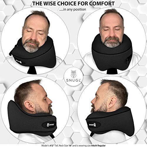 Almohada de Viaje SNUGL - Cojín de Espuma de Memoria de Diseño Ergonómico Premium - Avión, Tren o automóvil - Bolsa de Viaje con mosquetón Incluido (Negro Azabache)