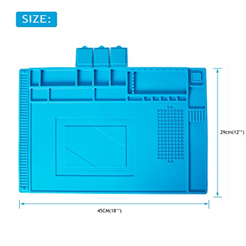 Almohadilla de Soldadura Wemk, Almohadilla de Trabajo con Mantenimiento Magnético, Antiestática y Resistente al Calor 500°C, Almohadilla de Silicona para Reparación de Móviles, etc (45 x 30cm)