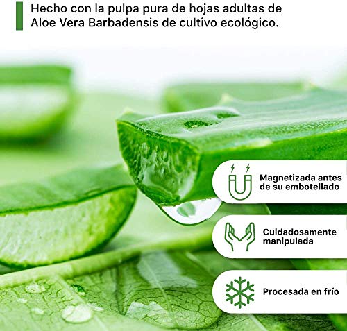 Aloe vera puro para beber con pulpa natural/zumo 99.5% aloe vera con certificación Bio y ecologico/bebida de jugo de aloe vera organico fabricada en España 1 litro