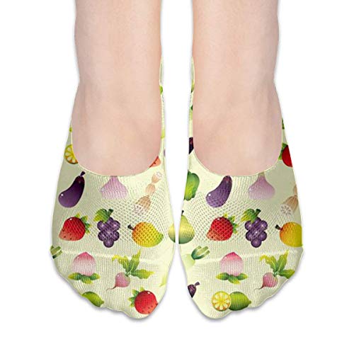 ALPHNJ Calcetines de dibujos animados de frutas y verduras Calcetines especiales para mujer de corte bajo Calcetines invisibles para niña