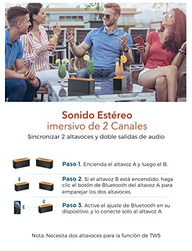 Altavoz Bluetooth 30W, VTIN B2 Altavoz Bluetooth Estéreo TWS, Altavoz Portátil Bluetooth V5.0, Rango de 22M, 24H de Reproducción, para Casa/Oficina/Exterior/Viaje